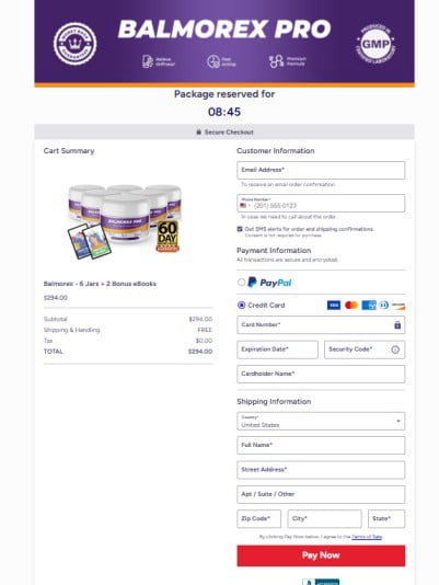 Balmorex Pro Checkout Page